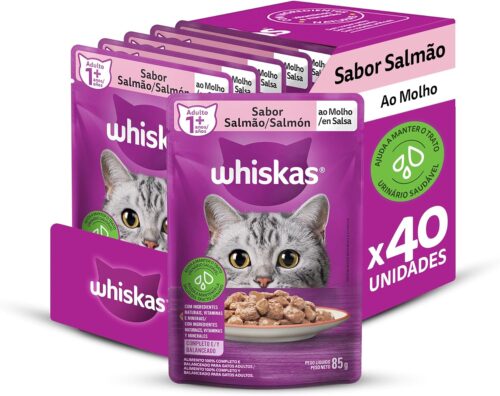 Pack Ração Úmida Whiskas Sachê Salmão ao Molho para Gatos Adultos 85 g - 40 unidades