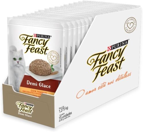 Pacote Nestlé Purina Fancy Feast Ração Úmida Para Gatos Demi Glace Frango - Com 15 Sachês 85g