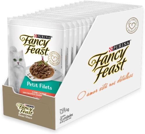 Pacote Nestlé Purina Fancy Feast Ração Úmida Para Gatos Petit Filet Carne - Com 15 Sachês 85g