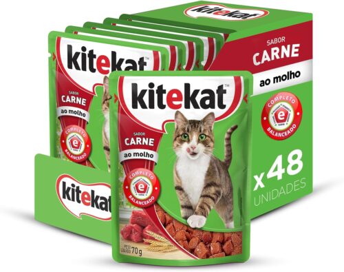 Pacote Ração Úmida Kitekat Sachê Carne ao Molho para Gatos Adultos 70 g - 48 unidades