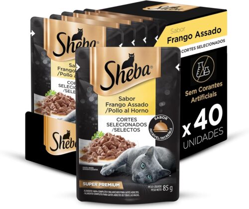 Pacote Ração Úmida Sheba Sachê para Gatos Adultos Sabor Frango Assado 85g - 40 unidades