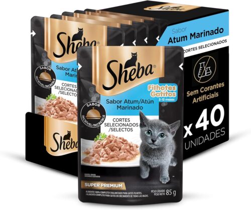 Pacote Ração Úmida Sheba Sachê para Gatos Filhotes Sabor Atum Marinado 85g - 40 unidades