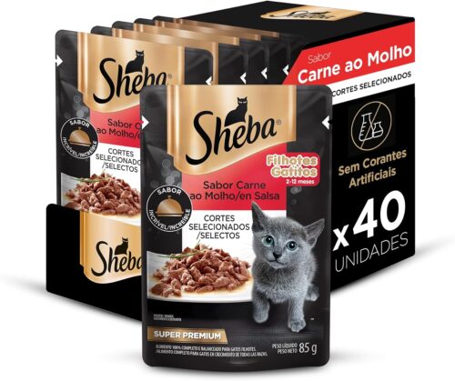 Pacote Ração Úmida Sheba Sachê para Gatos Filhotes Sabor Carne ao Molho 85g - 40 unidades