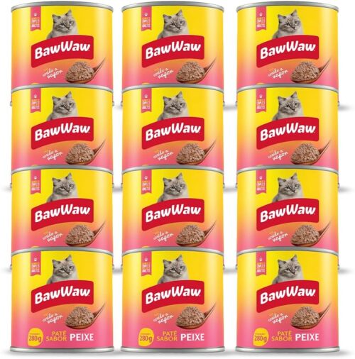 Pacote de Patê Baw Waw Para Gatos Sabor Peixe - 12 unidades 280g