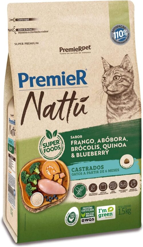 PremieR Pet Ração Premier Nattu Para Gatos Castrados Sabor Abóbora 1,5Kg