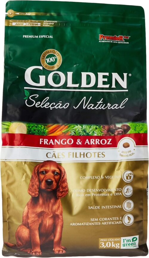 Premier Pet Golden Seleção Natural Ração para Cães Filhotes, Sabor Frango & Arroz, 3kg