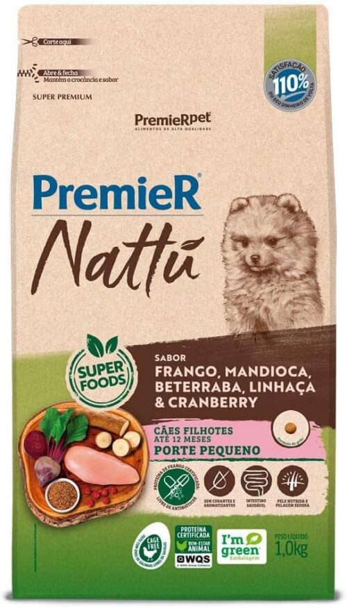 Premier Pet NATTU CAES FILHOTE RACAS PEQUENAS MANDIOCA 1 kg