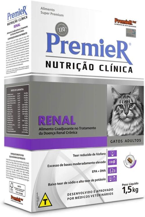 Premier Pet Premier Renal Ração Nutrição Clínica Para Gatos Adultos - 1 5Kg - Sabor Sem Sabor