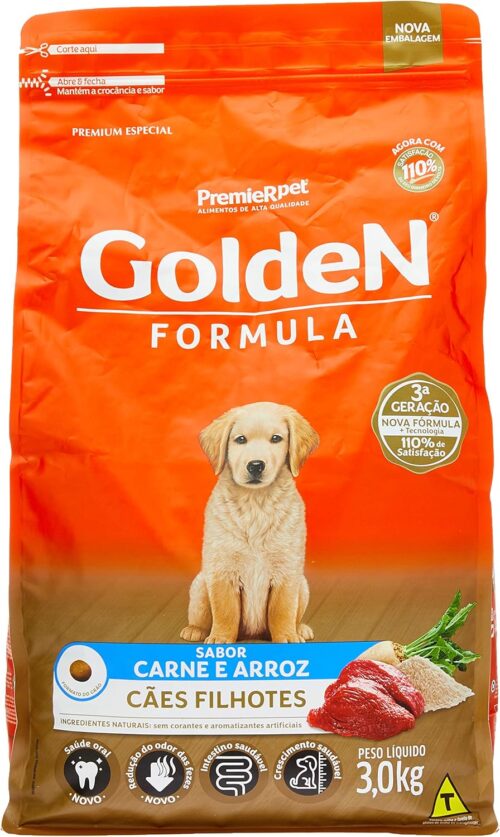 Premier Pet Ração Golden Filhote para Cães Sabor Carne e Arroz, 3kg