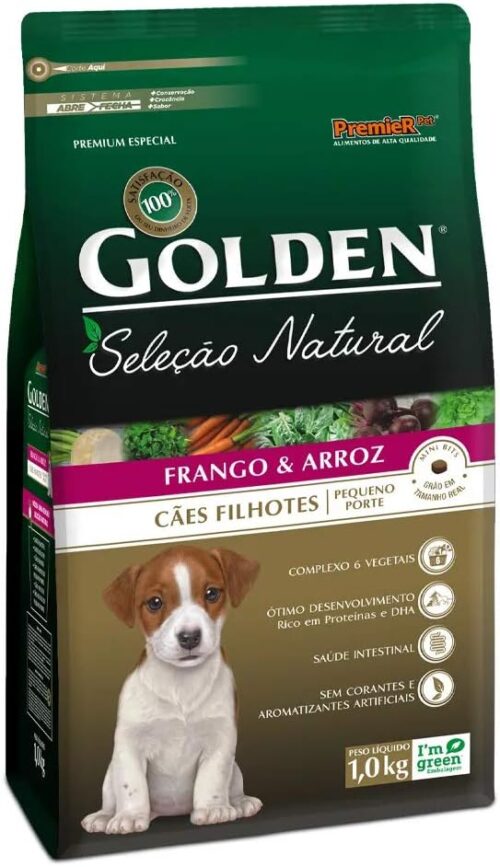 Premier Pet Ração Golden Seleção Natural Para Cães Filhote Raças Pequenas Sabor Frango E Arroz 1Kg Para Todos Grandes Filhotes