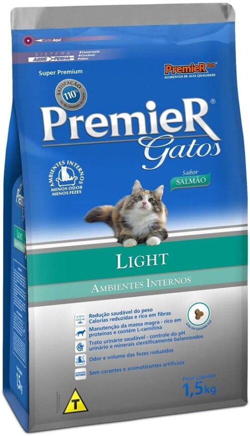 Premier Pet Ração Premier Ambientes Internos Light Para Gatos Adultos Sabor Salmão - 1 5Kg