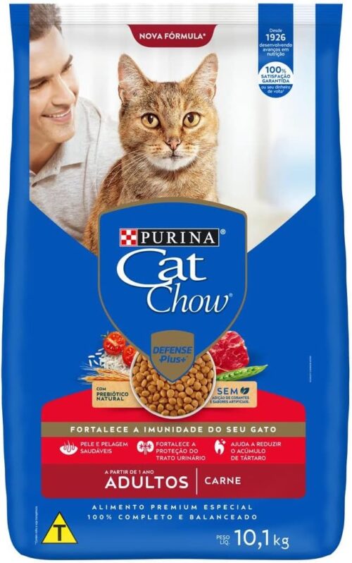 Purina Cat Chow Ração Nestlé Para Gatos Adultos Sabor Carne - 10 1Kg Purina - Sabor Carne