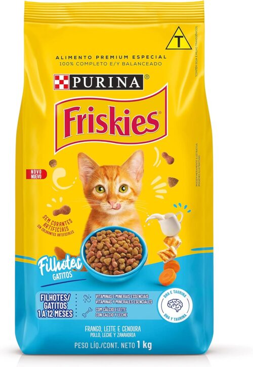 Purina Friskies Ração Friskies Para Gatos Filhotes Sabor Frango Leite E Cenoura - 1Kg Purina Para Todas De Raça Todas As Fases - Sabor Frango