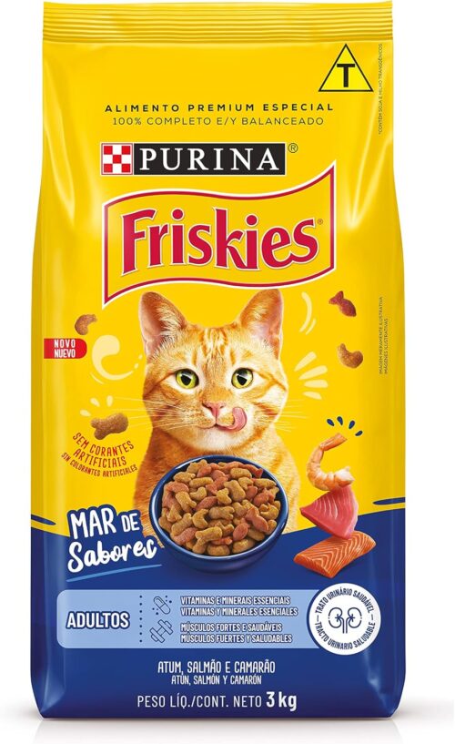 Purina Nestlé Friskies Ração Seca Para Gatos Adultos Peixes E Frutos Do Mar 3Kg