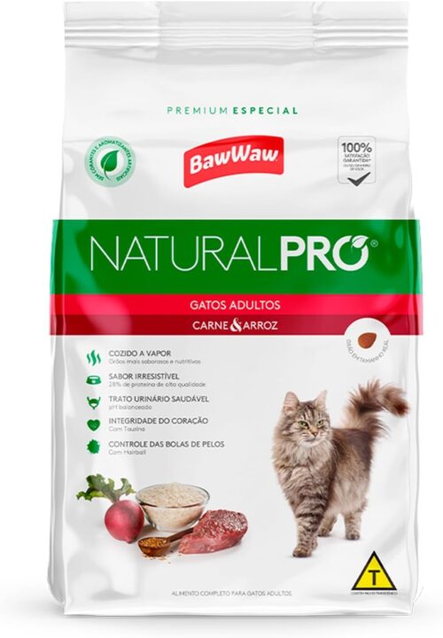 Ração Baw Waw Natural Pro para gatos adultos sabor Carne e Arroz - 1kg