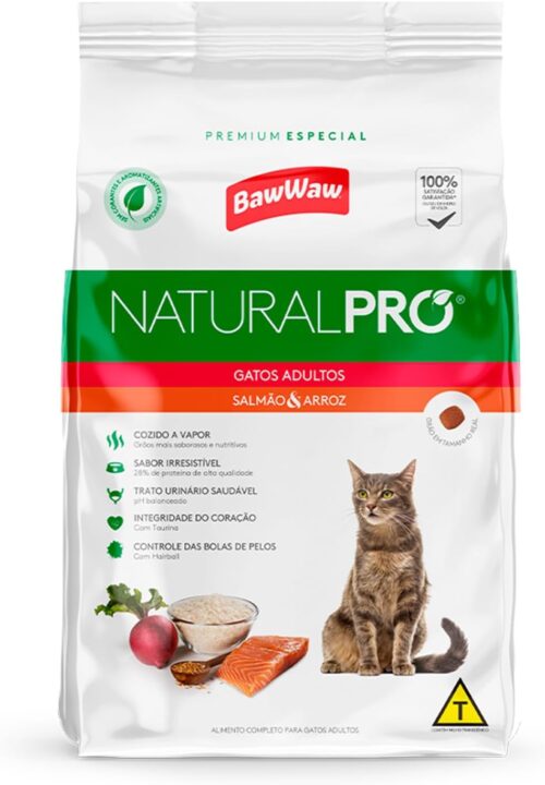 Ração Baw Waw Natural Pro para gatos adultos sabor Salmão e Arroz - 1kg