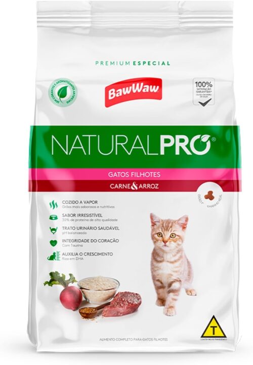 Ração Baw Waw Natural Pro para gatos filhotes sabor Carne e Arroz - 1kg