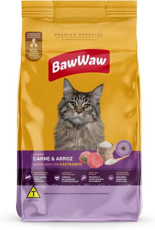 Ração Baw Waw para gatos castrados sabor Carne e Arroz - 900g