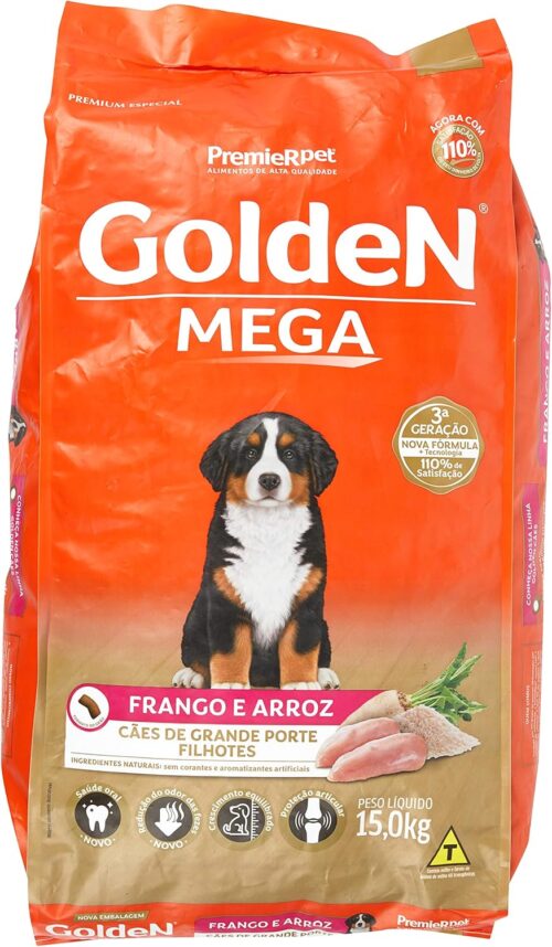 Ração Golden Cães Filhotes Raças Grandes Sabor Frango e Arroz, 15kg Premier Pet Para Todos Gigante Filhotes,