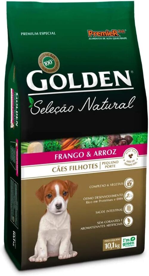 Ração Golden Seleção Natural para Cães Filhote Raças Pequenas Sabor Frango e Arroz, 10,1kg Premier Pet Para Todos Grandes Filhotes,