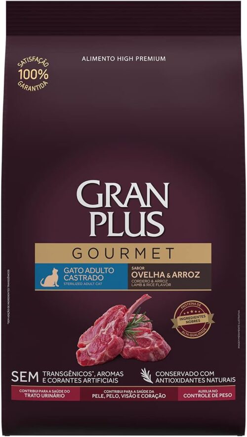 Ração Gran Plus Gourmet Gatos Adultos Castrados Ovelha e Arroz 10,1kg