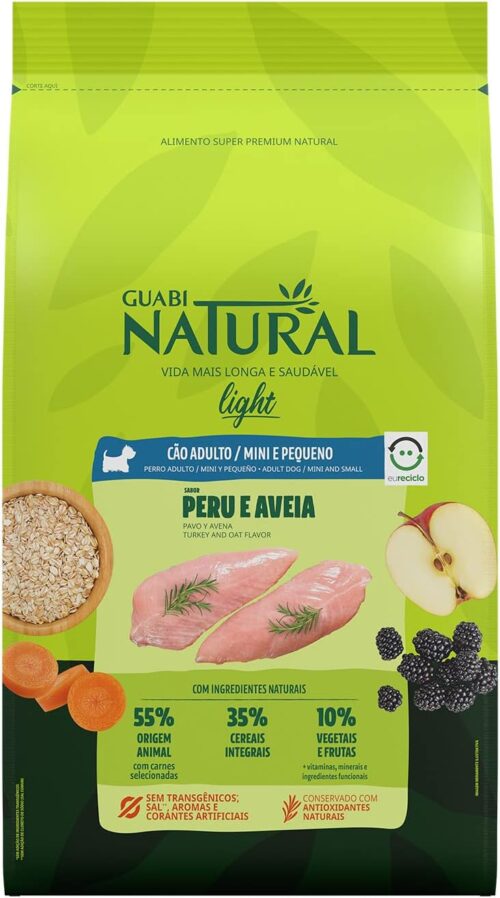 Ração Guabi Natural Cães Adultos Raças Light Mini e Pequeno Peru e Aveia 2,5 kg