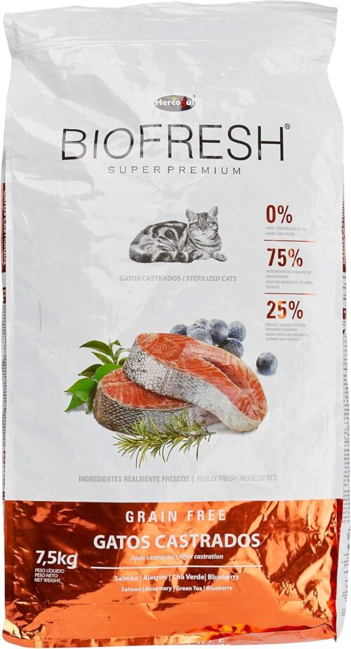 Ração Hercosul Biofresh para Gatos Castrados, Sabor Salmão 7,5kg