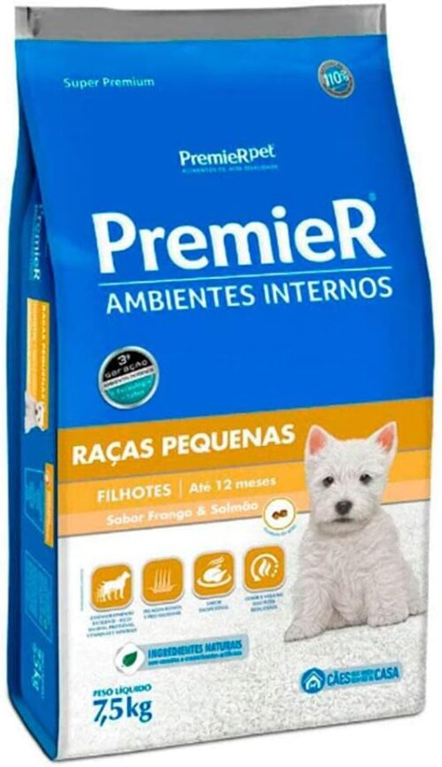 Ração Premier Ambientes Internos Cães Filhotes Frango e Salmão 7,5kg