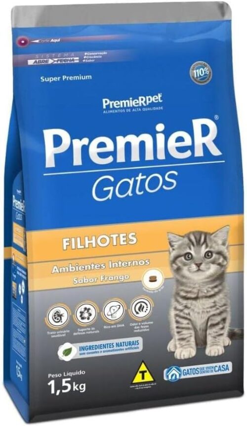 Ração Premier Ambientes Internos para Gatos - 1,5kg Premier Pet Filhotes - Sabor Frango