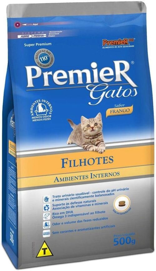 Ração Premier Ambientes Internos para Gatos Filhotes Sabor Frango 500g