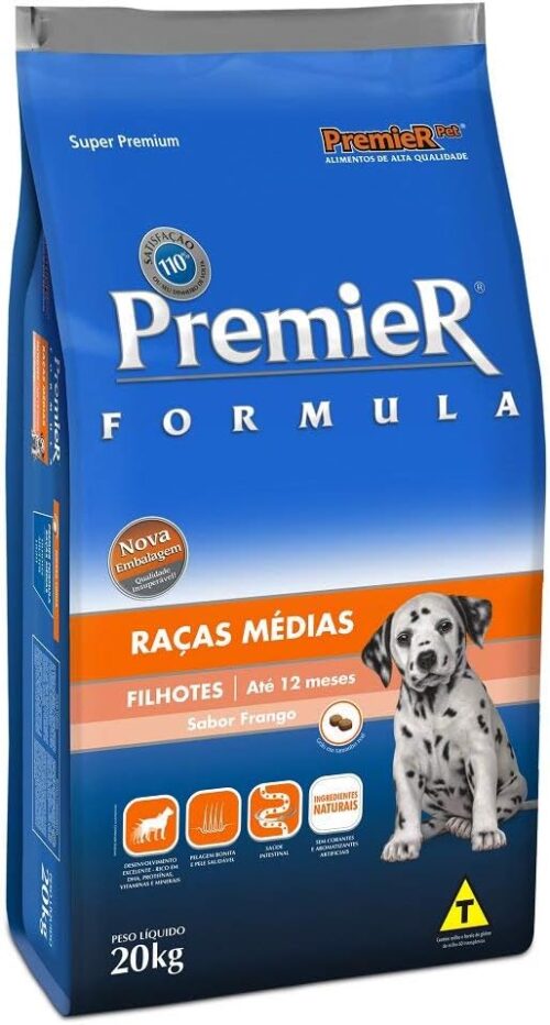 Ração Premier Filhotes Raças Médias para Cães Sabor Frango, 20kg Premier Pet Raça Filhotes,