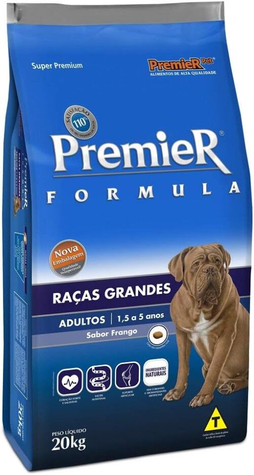 Ração Premier Fórmula para Cães Adultos de Raças Grandes Sabor Frango, 20kg Premier Pet Raça Adulto,