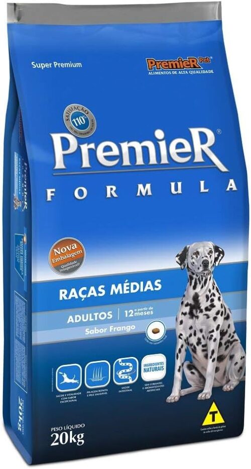 Ração Premier Fórmula para Cães Adultos de Raças Médias Sabor Frango, 20kg Premier Pet Raça Adulto,