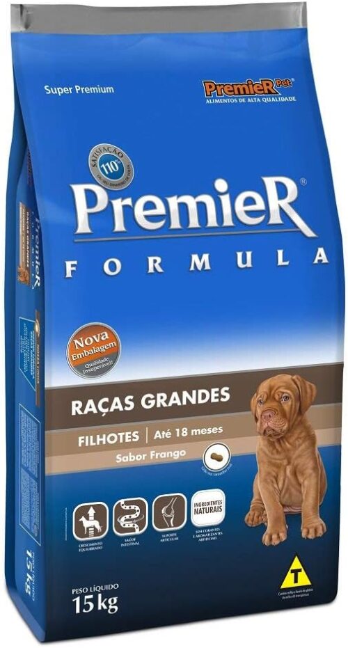 Ração Premier Fórmula para Cães Filhotes de Raças Grandes Sabor Frango, 15kg Premier Pet Raça Filhotes,