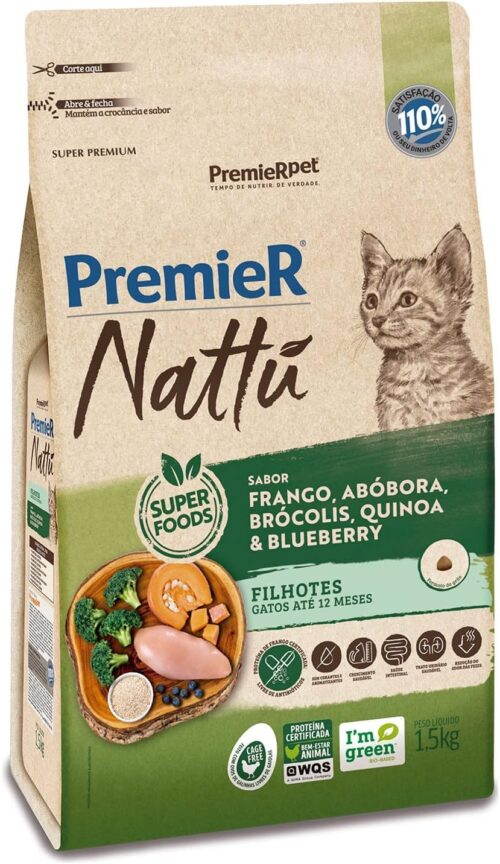 Ração Premier Nattu Gatos Filhotes Sabor Abóbora 1,5kg