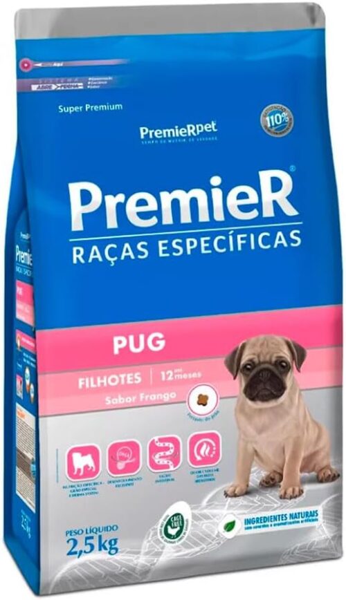 Ração Premier Raças Específicas Pug Cães Filhotes Porte Pequeno Frango 2,5kg