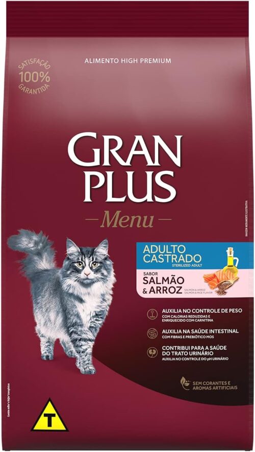 Ração para Gatos Castrados Gran Plus Salmão e Arroz 3Kg